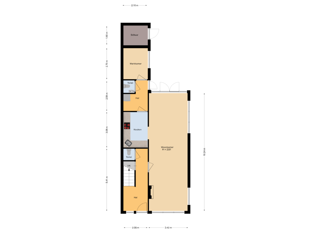 View floorplan of begane grond of Burgemeester Bosstraat 35