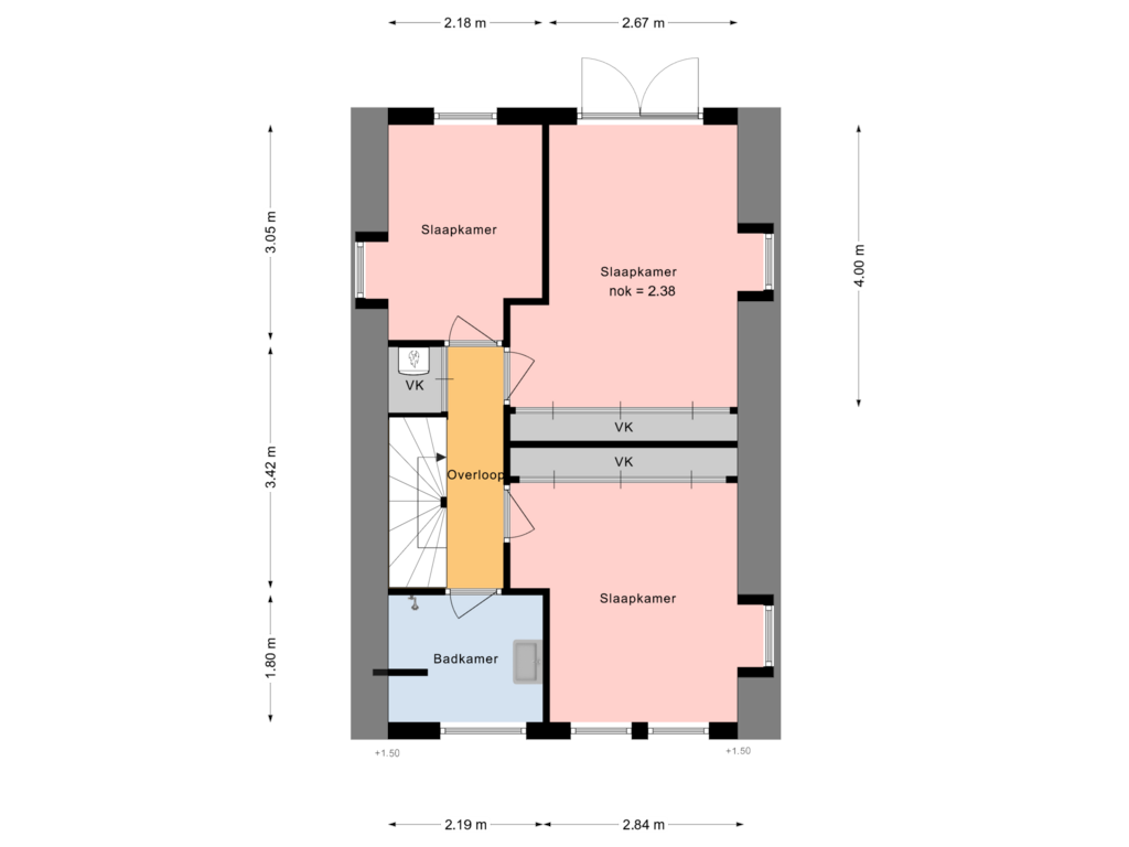 View floorplan of eerste etage of Burgemeester Bosstraat 35