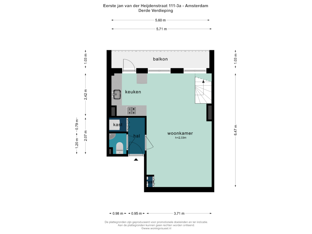 View floorplan of DERDE VERDIEPING of Eerste Jan van der Heijdenstraat 111-3A