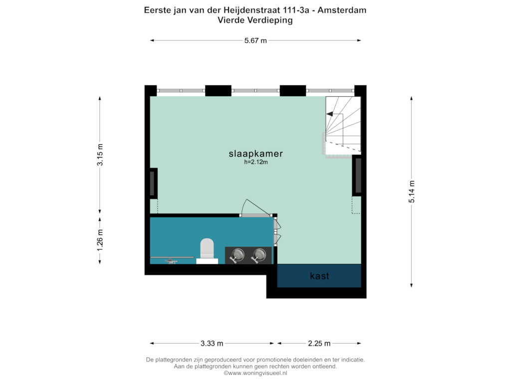 View floorplan of VIERDE VERDIEPING of Eerste Jan van der Heijdenstraat 111-3A