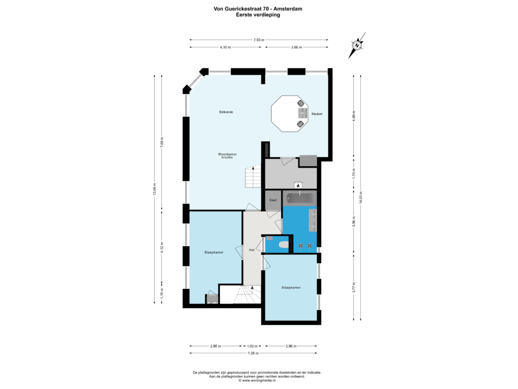 Bekijk plattegrond van Eerste verdieping van Von Guerickestraat 70