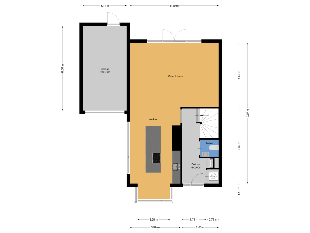 Bekijk plattegrond van Begane grond van Prieellaan 6