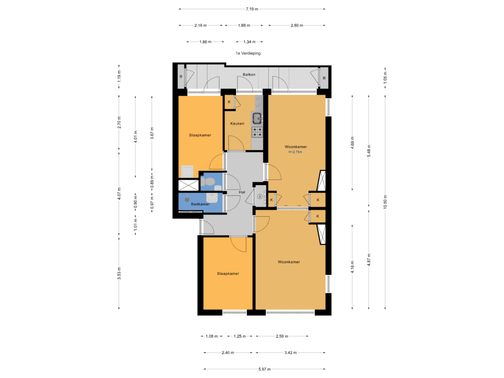 Bekijk plattegrond van 1e Verdieping van Burgemeester Elsenlaan 143