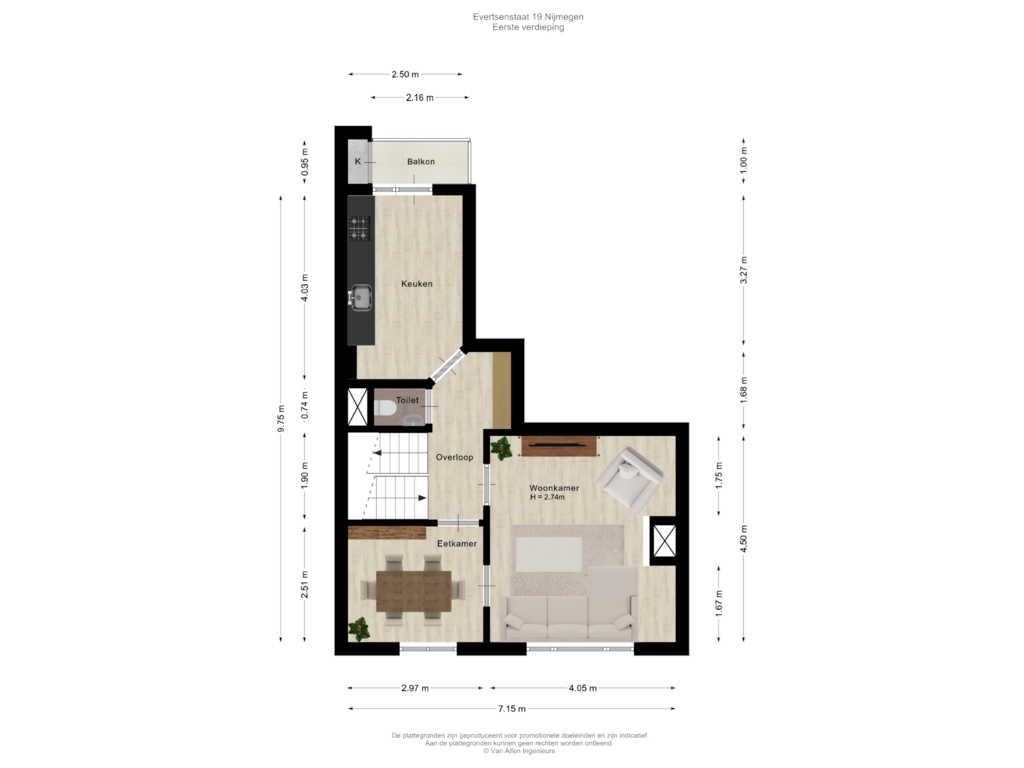 Bekijk plattegrond van Eerste verdieping van Evertsenstraat 19