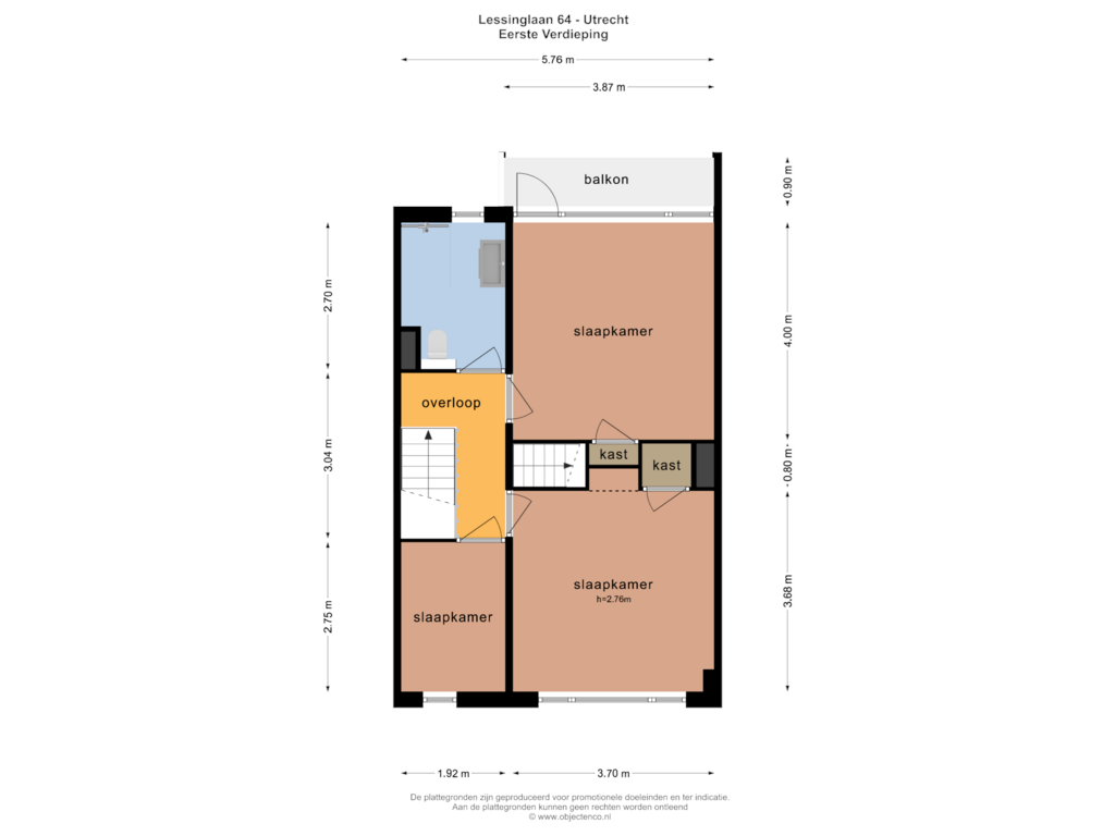 View floorplan of EERSTE VERDIEPING of Lessinglaan 64