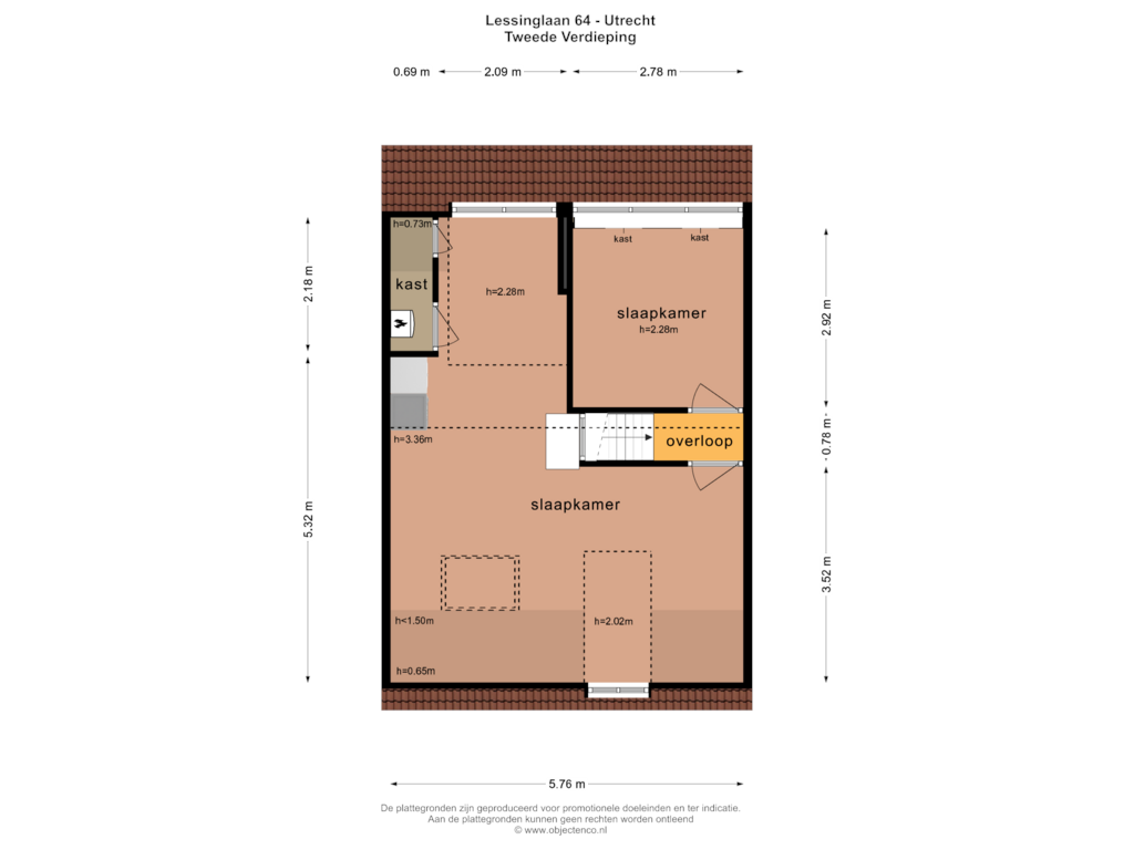 View floorplan of TWEEDE VERDIEPING of Lessinglaan 64