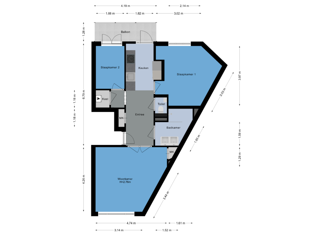 View floorplan of Appartement of Geuzenstraat 15-2