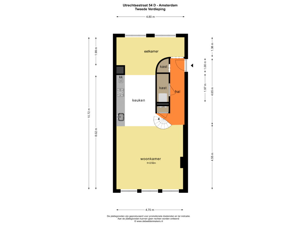 Bekijk plattegrond van TWEEDE VERDIEPING van Utrechtsestraat 54-D