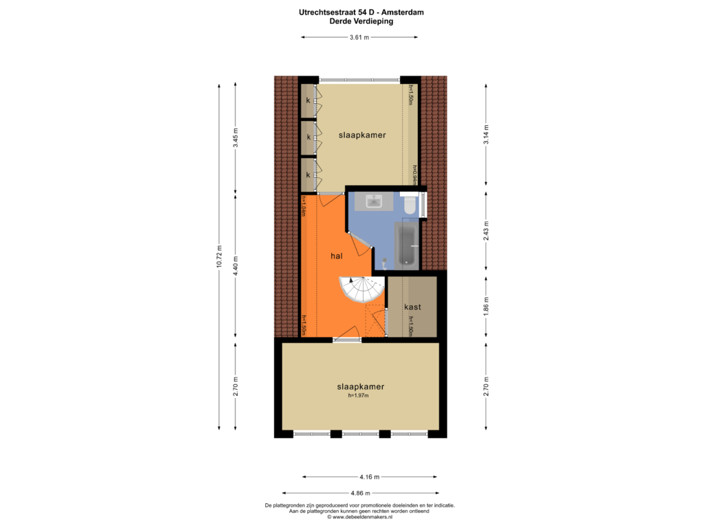 Bekijk plattegrond van DERDE VERDIEPING van Utrechtsestraat 54-D