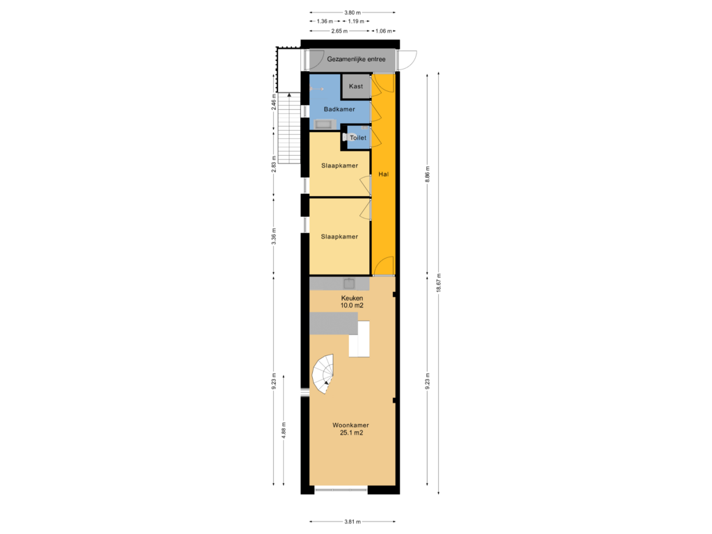 View floorplan of 1e Verdieping of van Echtenstraat 16-12