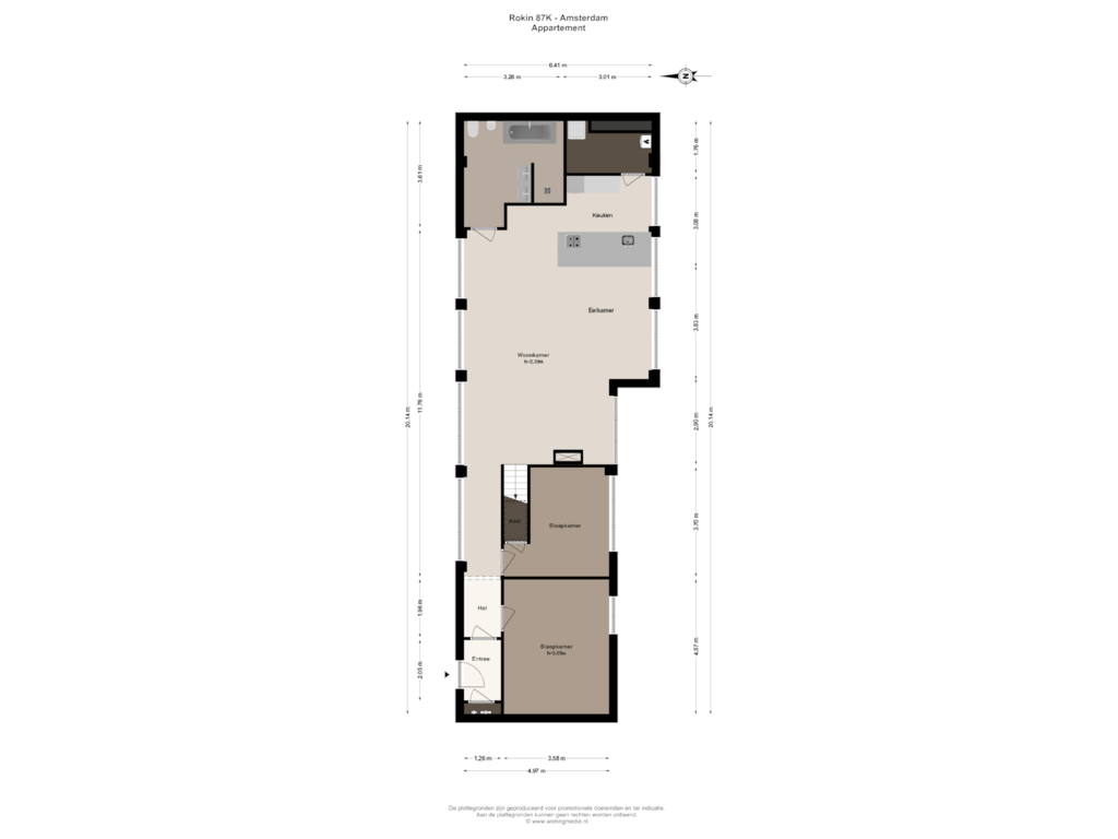 View floorplan of Derde verdieping of Rokin 87-K