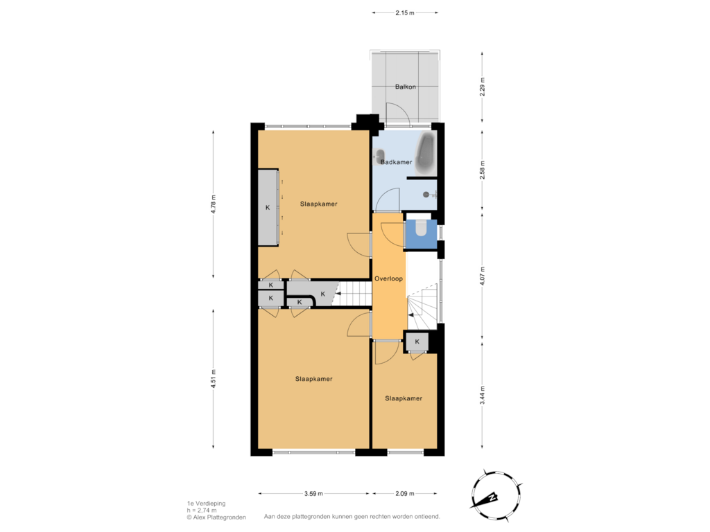 View floorplan of 1e Verdieping of Jonkerlaan 71