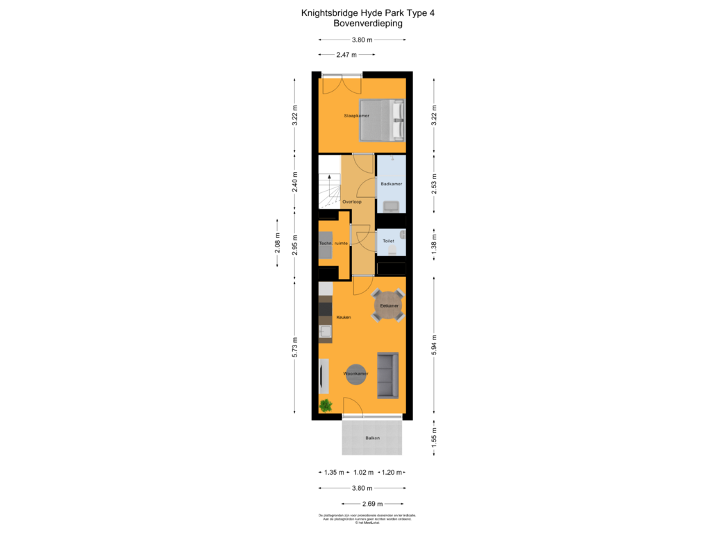 View floorplan of Knightsbridge Hyde Park type 4 bovenverdieping of Knightsbridge Hyde Park huis 3 type 5