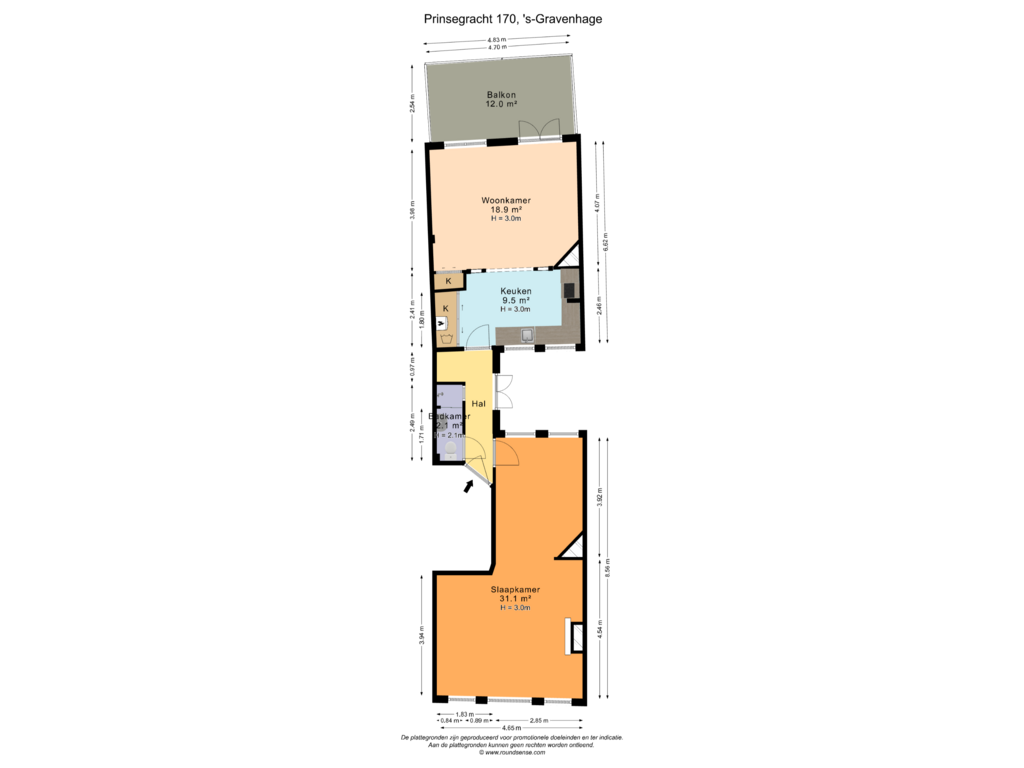 View floorplan of Woonlaag 0 of Prinsegracht 170