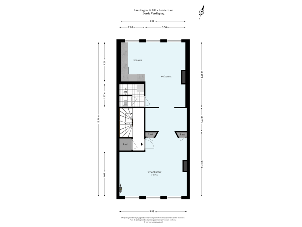 View floorplan of Derde Verdieping of Lauriergracht 108-3