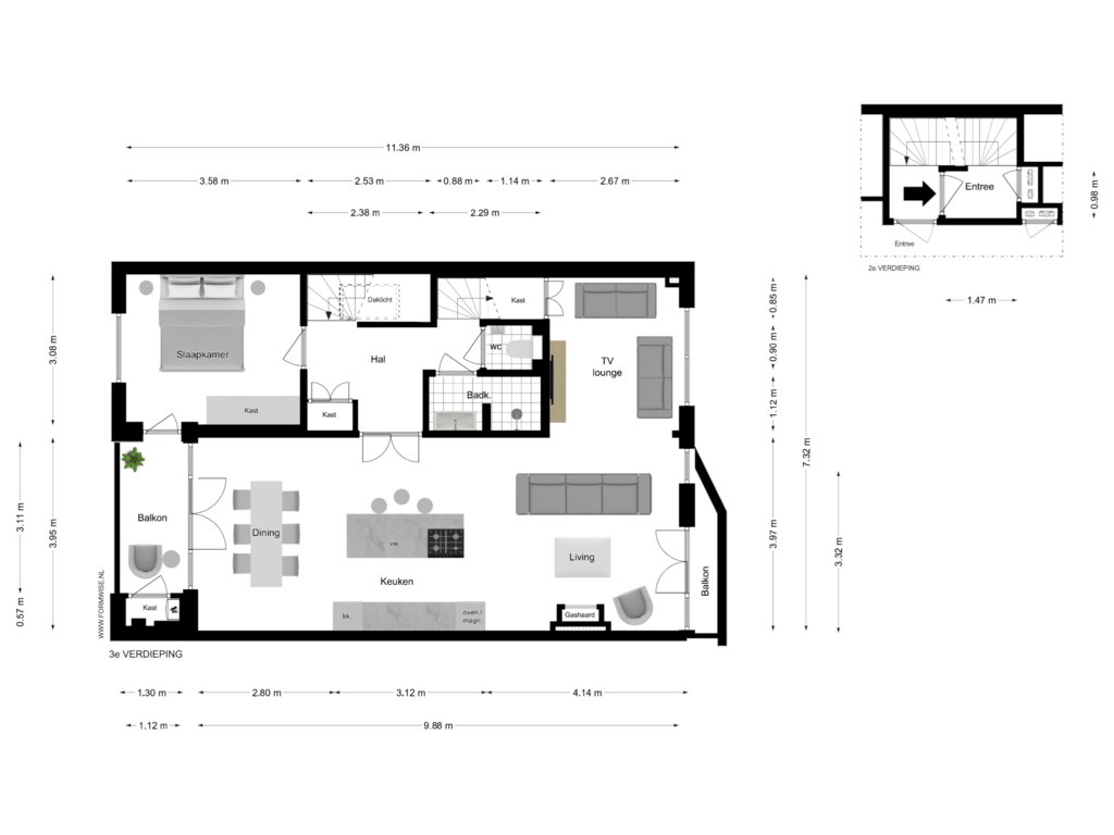 View floorplan of 3e VERDIEPING of Tolstraat 186-3