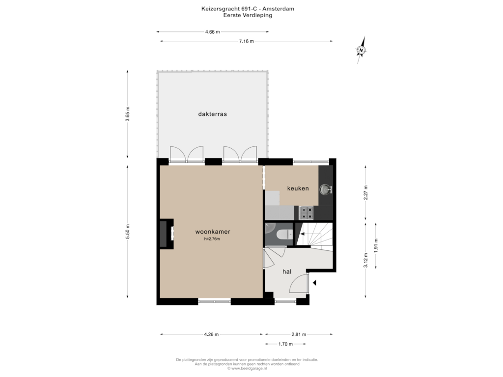 Bekijk plattegrond van EERSTE VERDIEPING van Keizersgracht 691-C