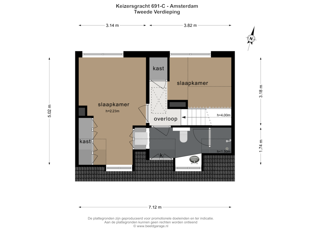 Bekijk plattegrond van TWEEDE VERDIEPING van Keizersgracht 691-C