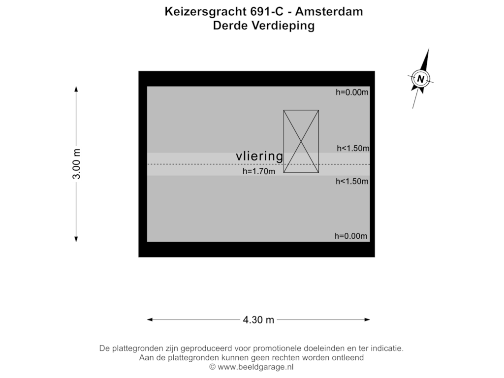 Bekijk plattegrond van DERDE VERDIEPING van Keizersgracht 691-C