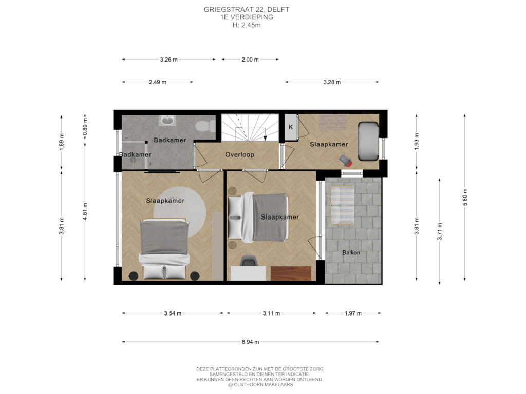 View floorplan of 1e verdieping of Griegstraat 22