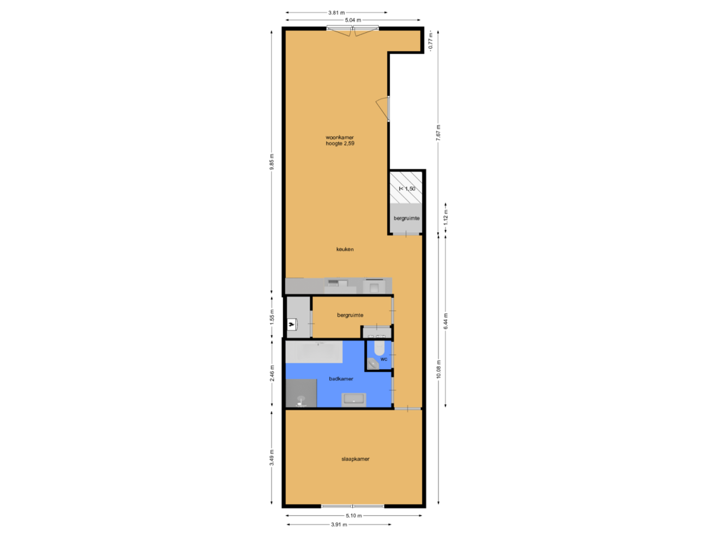 View floorplan of eerste etage of Keizersgracht 607-F