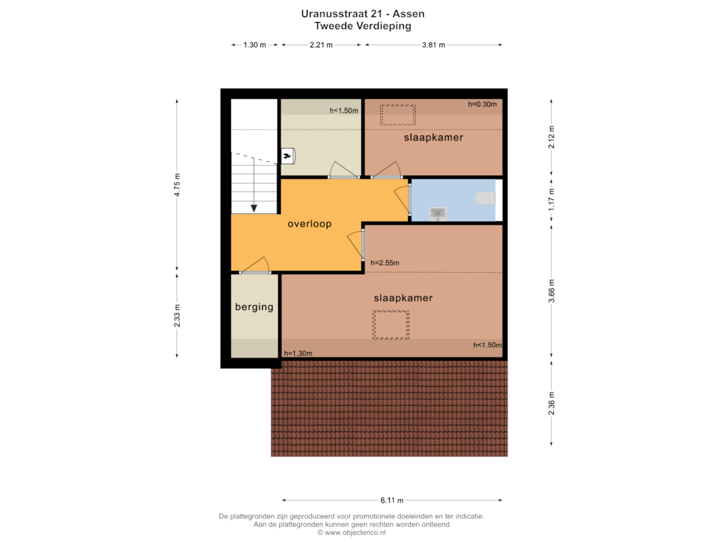 View floorplan of TWEEDE VERDIEPING of Uranusstraat 21