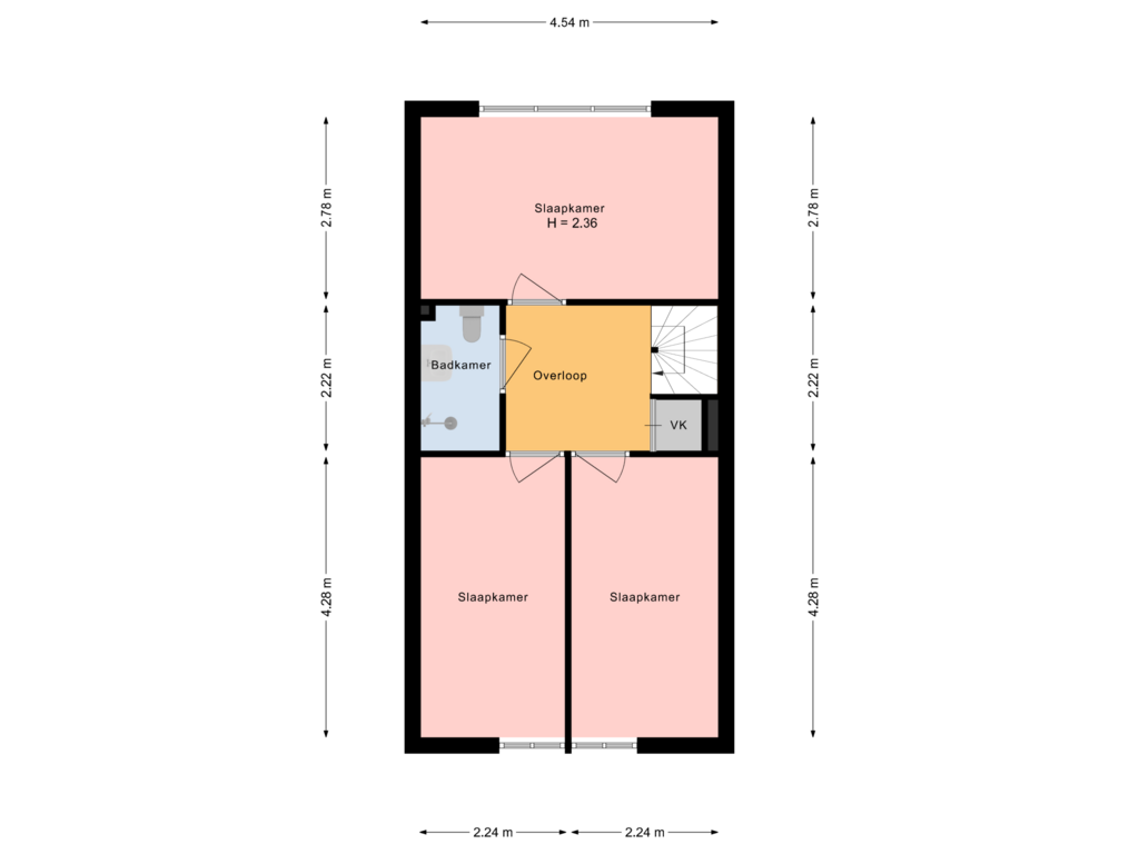 View floorplan of eerste etage of Dunantstraat 77