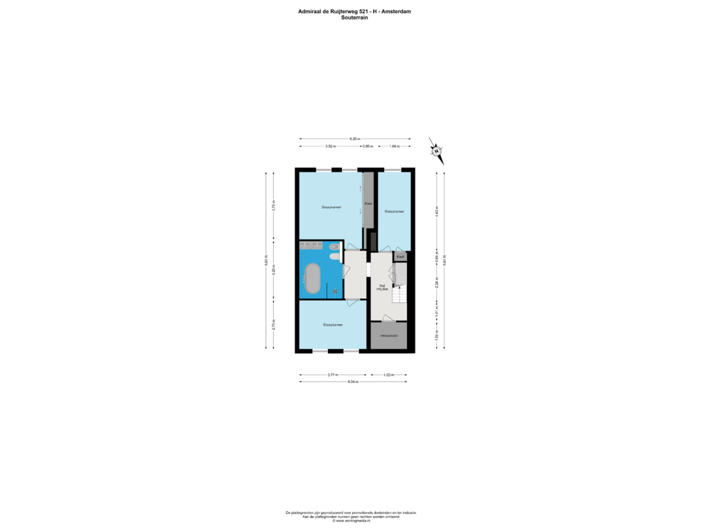 Bekijk plattegrond van Souterrain van Admiraal De Ruijterweg 521-H