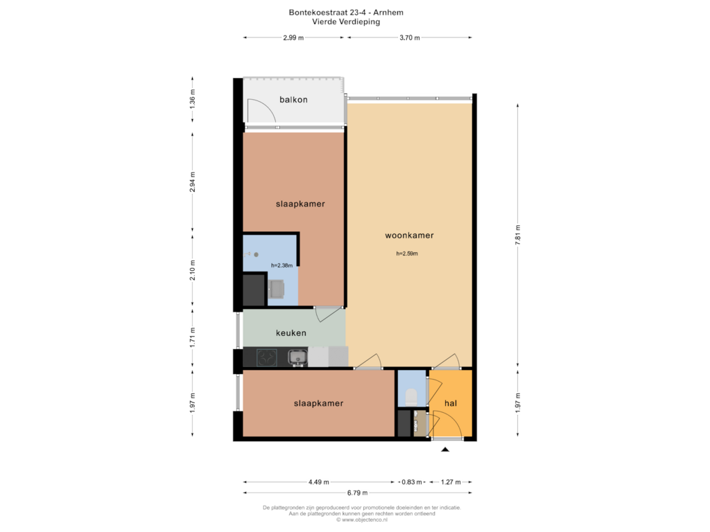 Bekijk plattegrond van VIERDE VERDIEPING van Bontekoestraat 23-4