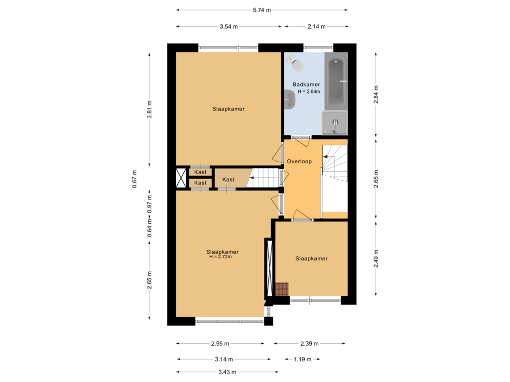 View floorplan of Eerste verdieping of Tjerk Hiddesstraat 11