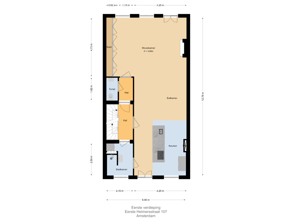 Bekijk plattegrond van Eerste verdieping van Eerste Helmersstraat 107-H