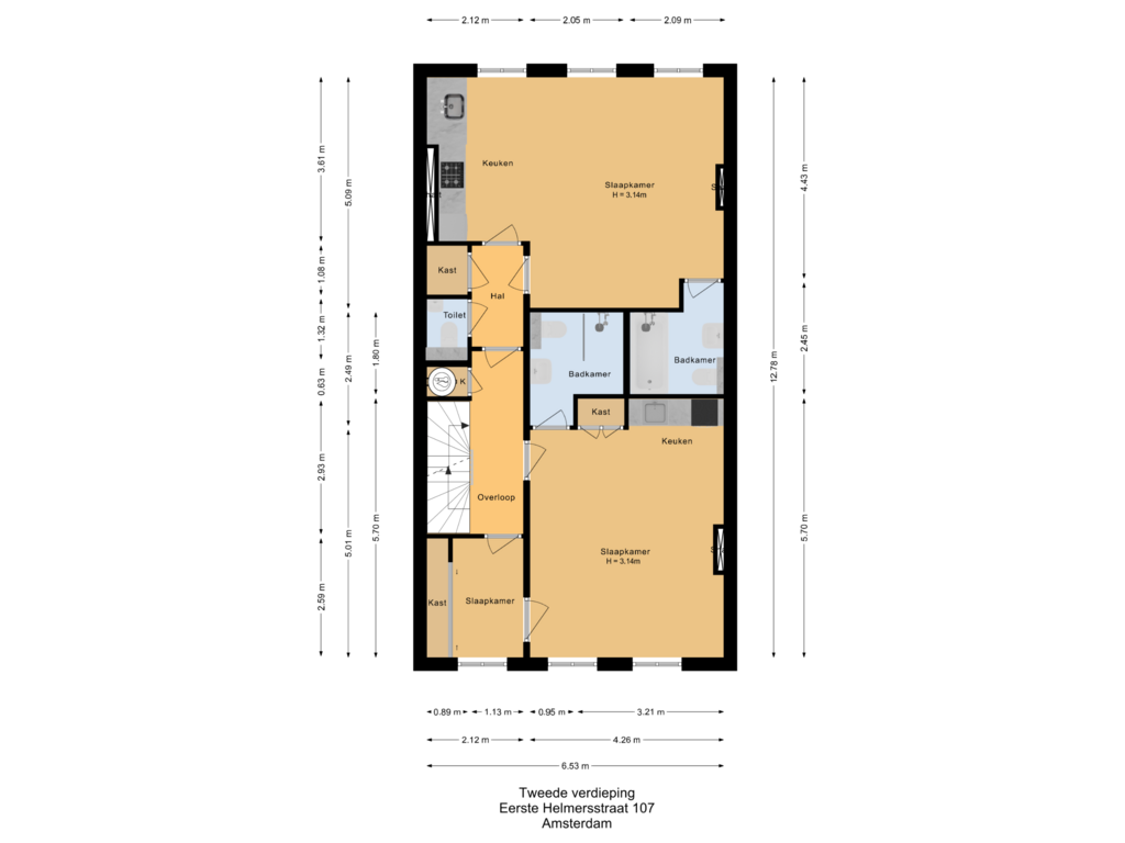 Bekijk plattegrond van Tweede verdieping van Eerste Helmersstraat 107-H