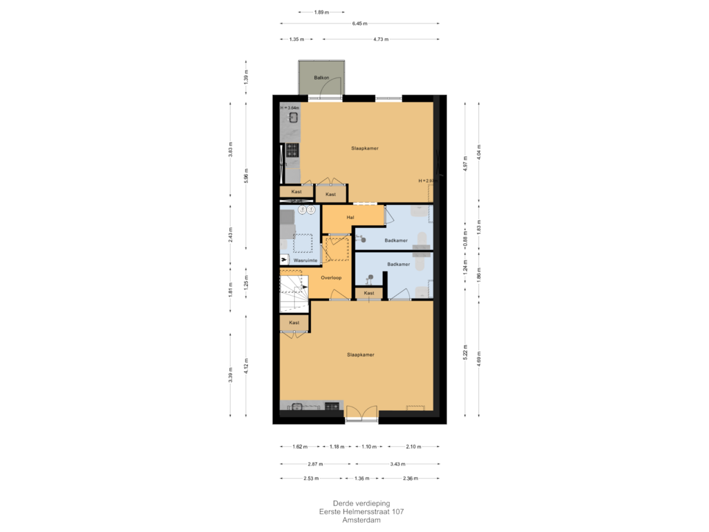 Bekijk plattegrond van Derde verdieping van Eerste Helmersstraat 107-H