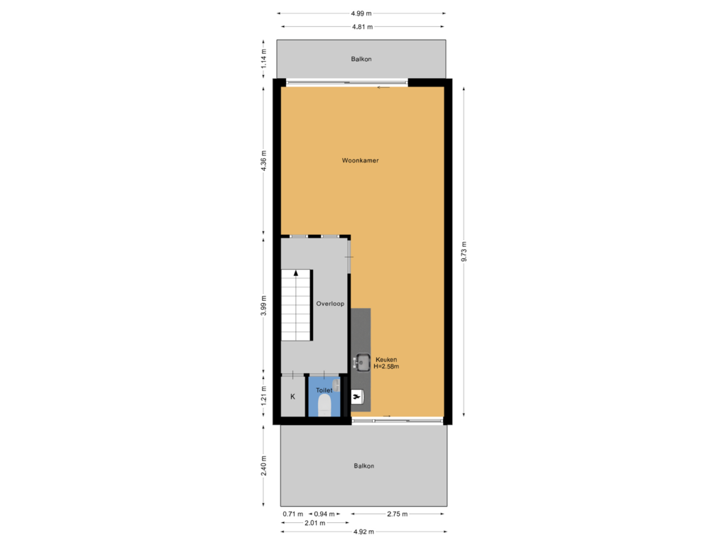 View floorplan of Eerste verdieping of Ereprijsstraat 6