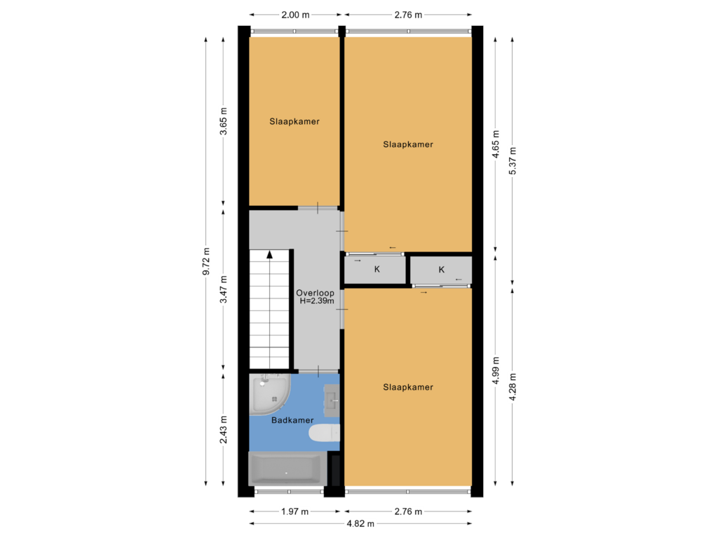 View floorplan of Tweede verdieping of Ereprijsstraat 6