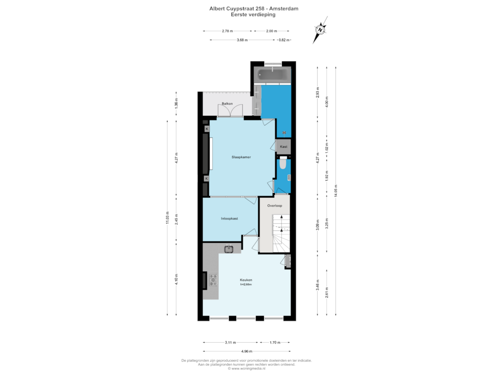 Bekijk plattegrond van Eerste verdieping van Albert Cuypstraat 258-1