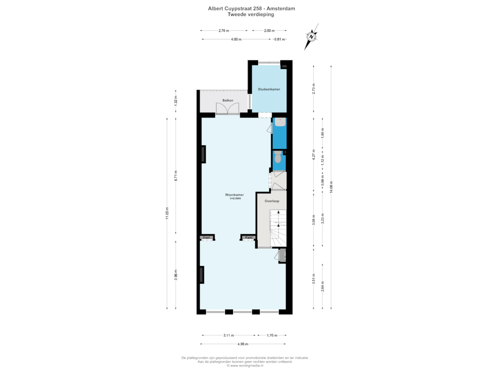 Bekijk plattegrond van Tweede verdieping van Albert Cuypstraat 258-1