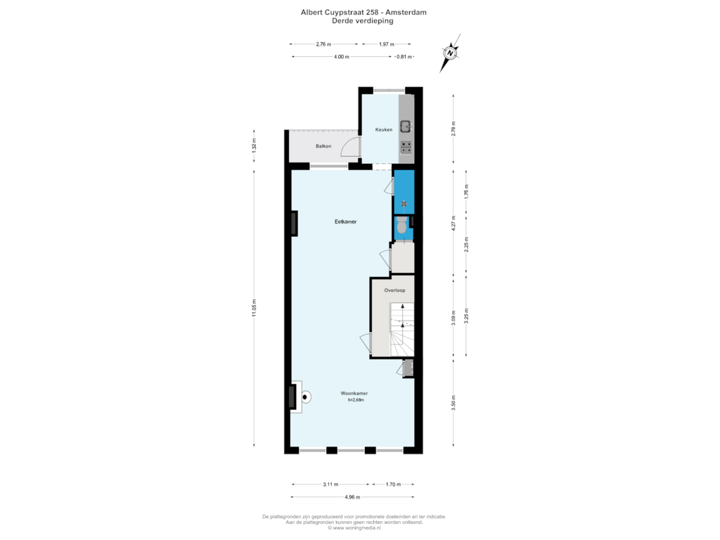 Bekijk plattegrond van Derde verdieping van Albert Cuypstraat 258-1