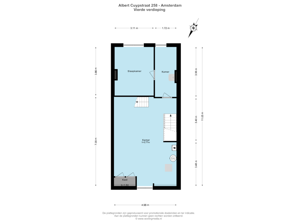 Bekijk plattegrond van Vierde verdieping van Albert Cuypstraat 258-1