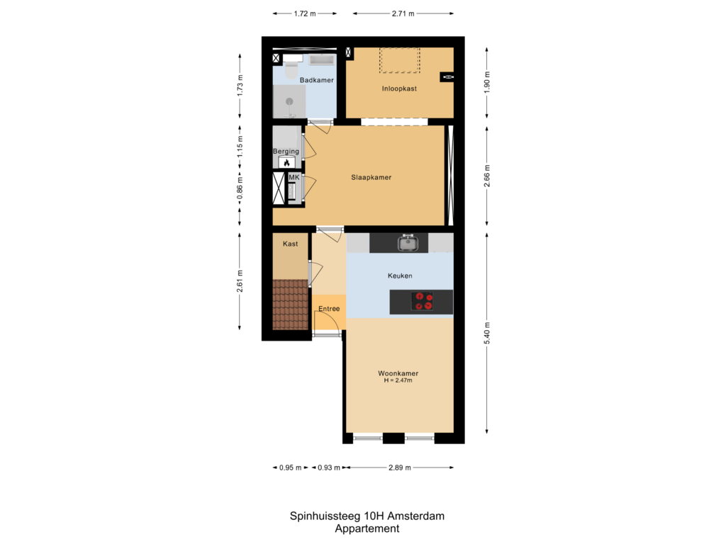 Bekijk plattegrond van Appartement van Spinhuissteeg 10-H