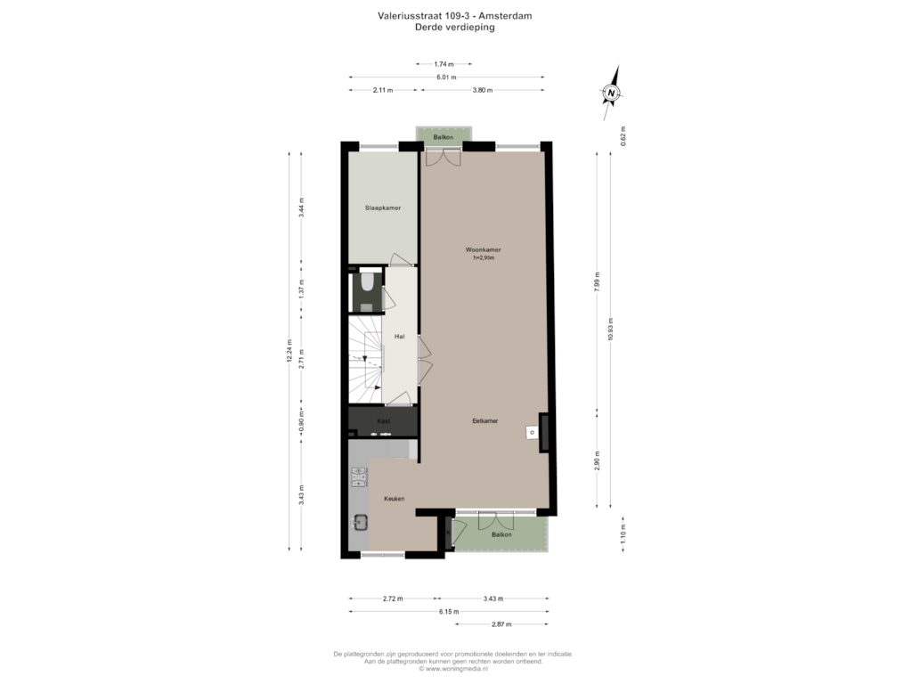 View floorplan of 3e_verd of Valeriusstraat 109-3