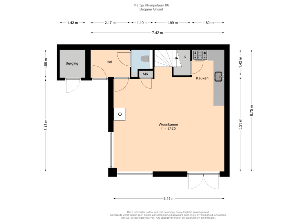 Bekijk plattegrond van Begane Grond van Marga Klompélaan 86