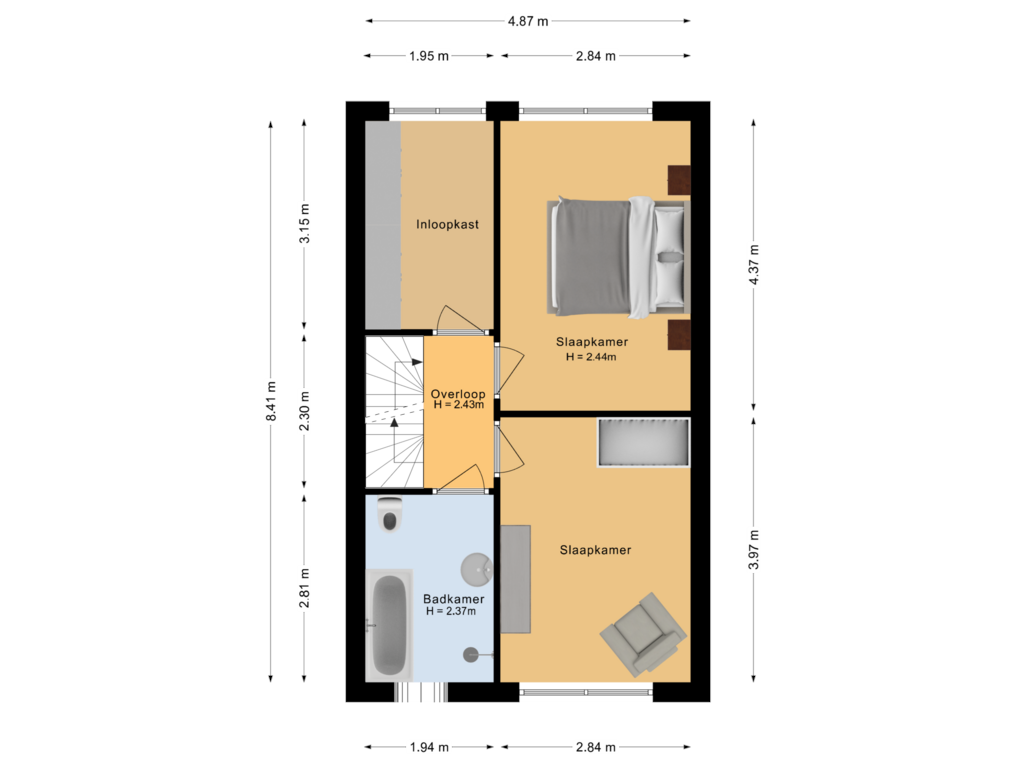 View floorplan of Eerste verdieping of Bloemenstraat 52