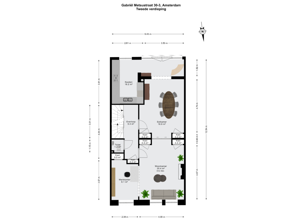 View floorplan of Tweede verdieping of Gabriël Metsustraat 30-3