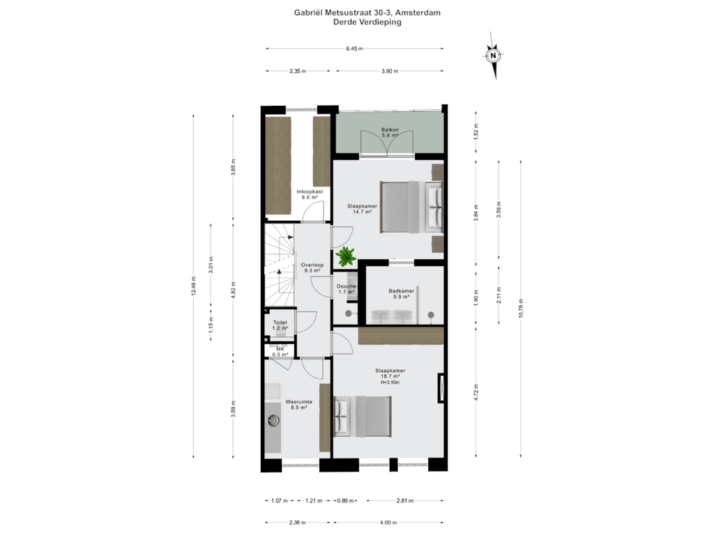 View floorplan of Derde Verdieping of Gabriël Metsustraat 30-3