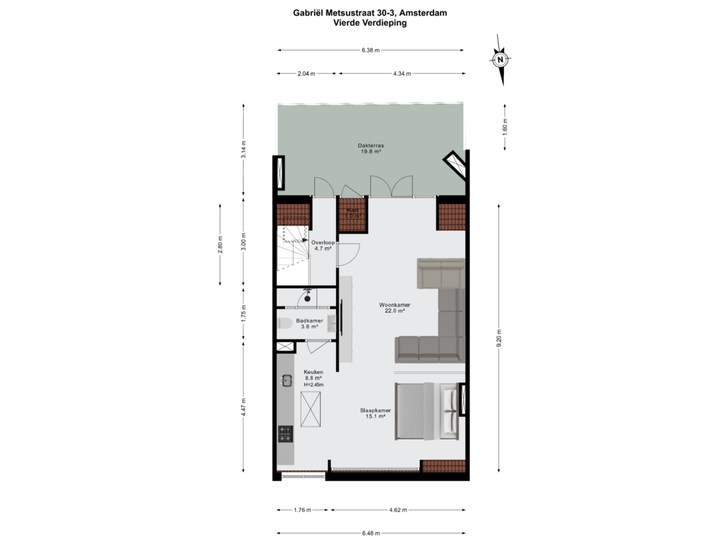 View floorplan of Vierde Verdieping of Gabriël Metsustraat 30-3