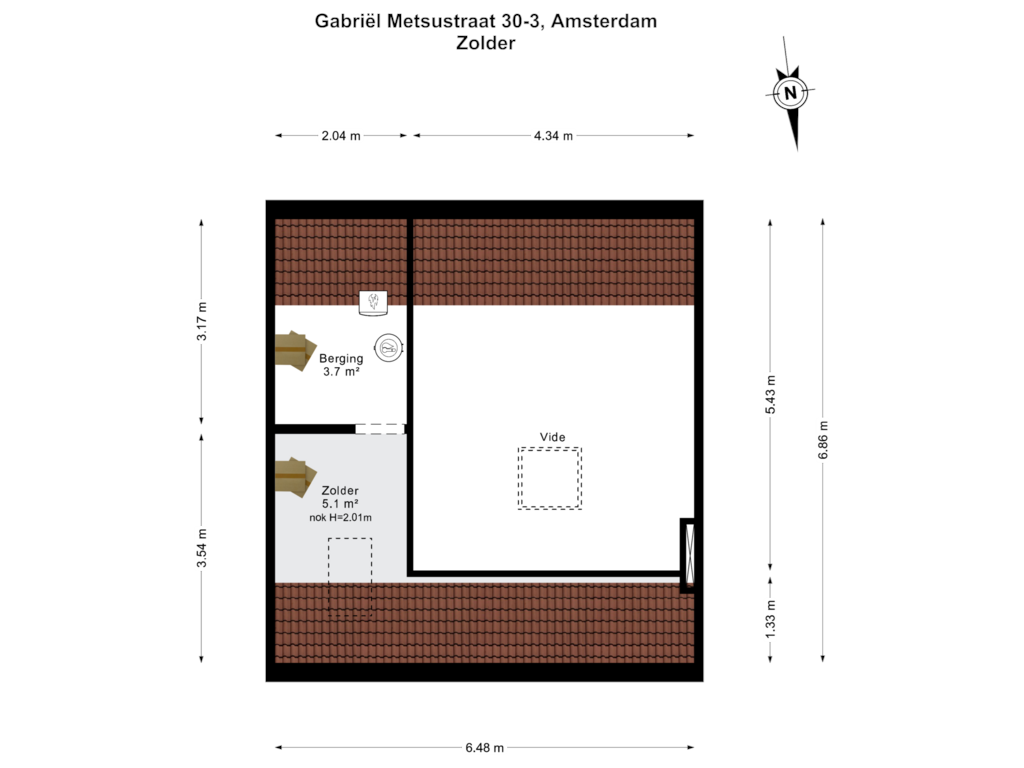 View floorplan of Vijfde verdieping of Gabriël Metsustraat 30-3