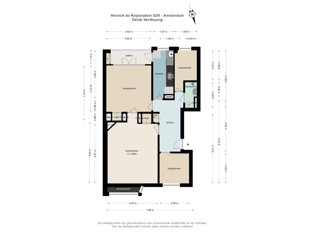 Bekijk plattegrond van DERDE VERDIEPING van Henrick de Keijserplein 52-3