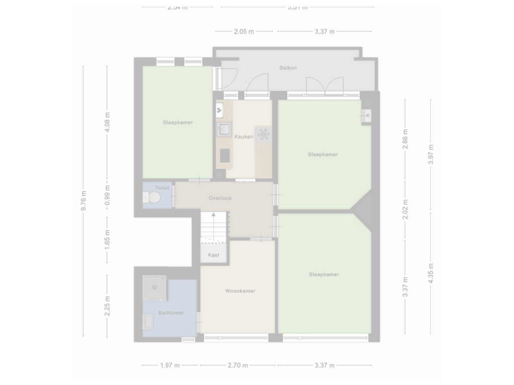 Bekijk plattegrond van Eerste Verdieping van Korreweg 124-B