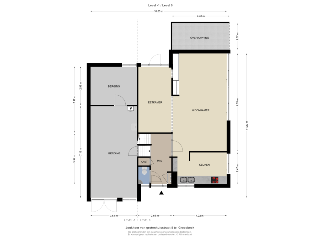 Bekijk plattegrond van Level -1 / Level 0 van Jonkheer van Grotenhuisstraat 5